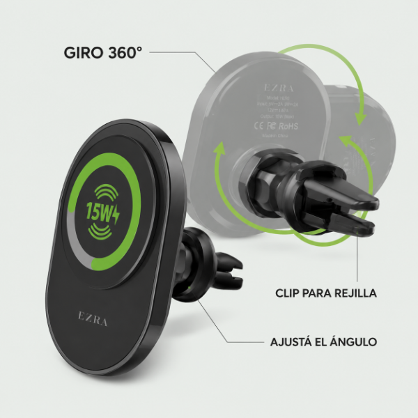 Producto - Soport d Teléfono Inalambrico Giratorio 360 Ajustable Imán, ABS Flexi 15W HL90. - 2