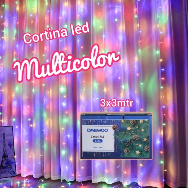 Producto - Cortina led multicolor 3x3mtrs 220V con enchufe