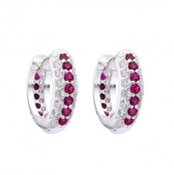 Producto - Argollitas con stras Fuccia. Plata 925. Par