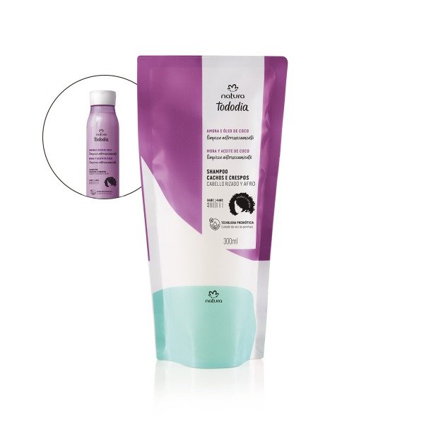 Producto - Repuesto shampoo 300ml Mora y Óleo de Coco cabellos rizados