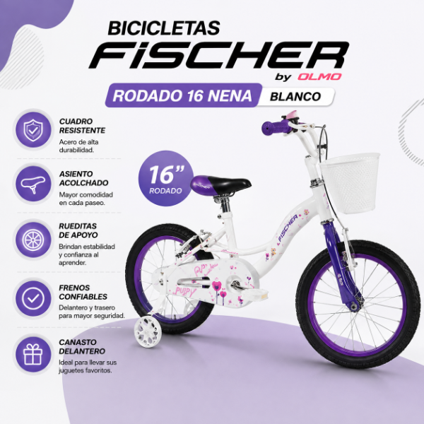 Producto - BICICLETAS FISCHER by OLMO - RODADO 16 NENA BLANCO