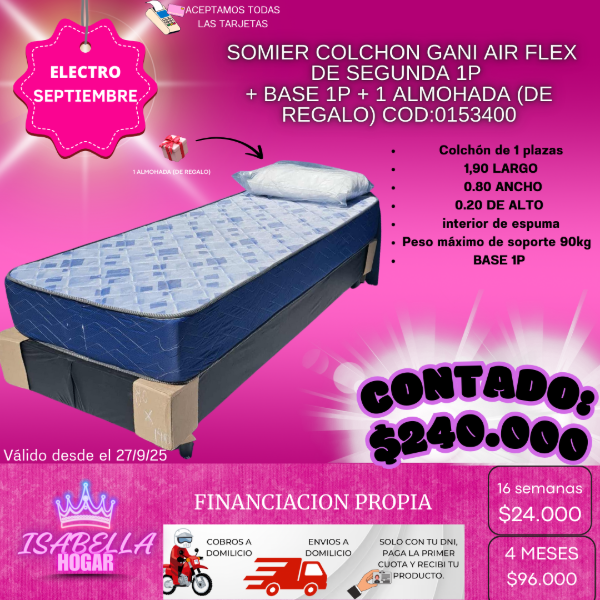 Producto - SOMIER COLCHON GANI AIR FLEX DE SEGUNDA 1P + BASE + 1ALM COD:0153400