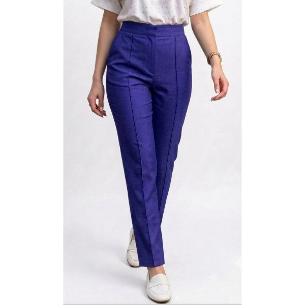 Producto - Pantalón recto Bengalina azulino. Tiro Alto. Elastizado.