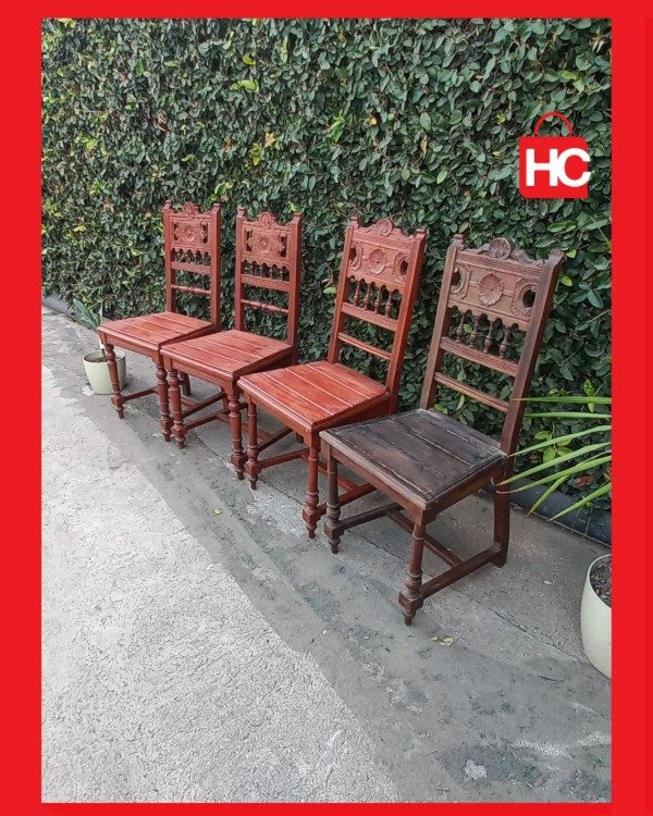 Producto - Juego de 4 sillas de comedor de estilo Colonial Español en madera maciza tallada - 1
