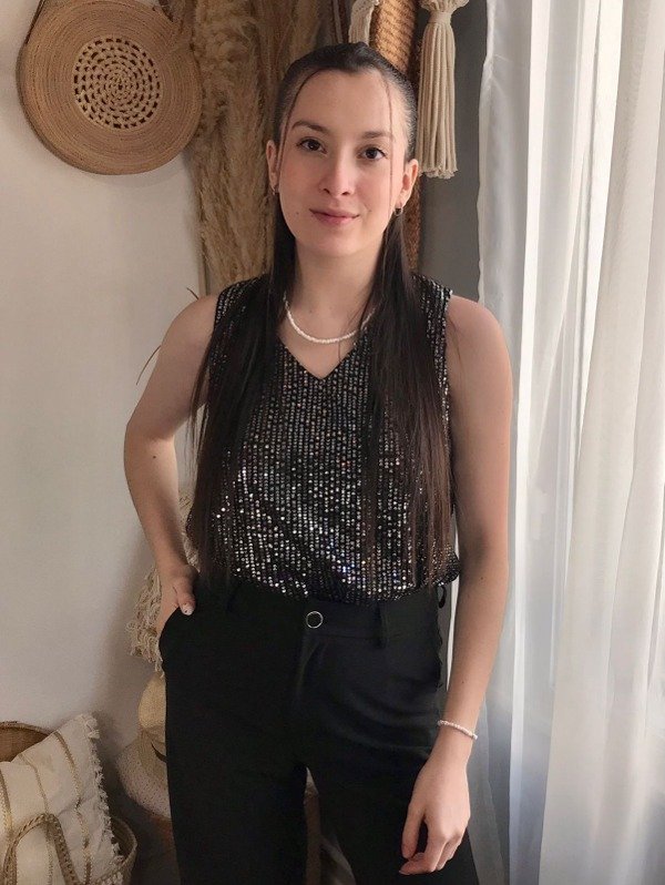 Musculosa Tuscany Lentejuelas NegrO Plata — imagen 3