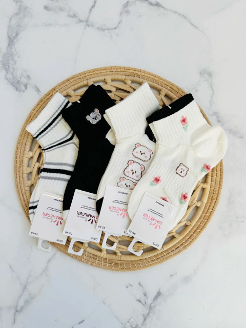 Producto - DOCENA MEDIA CAÑA AMANECER Ositos blanco y negro - adulto DAMA