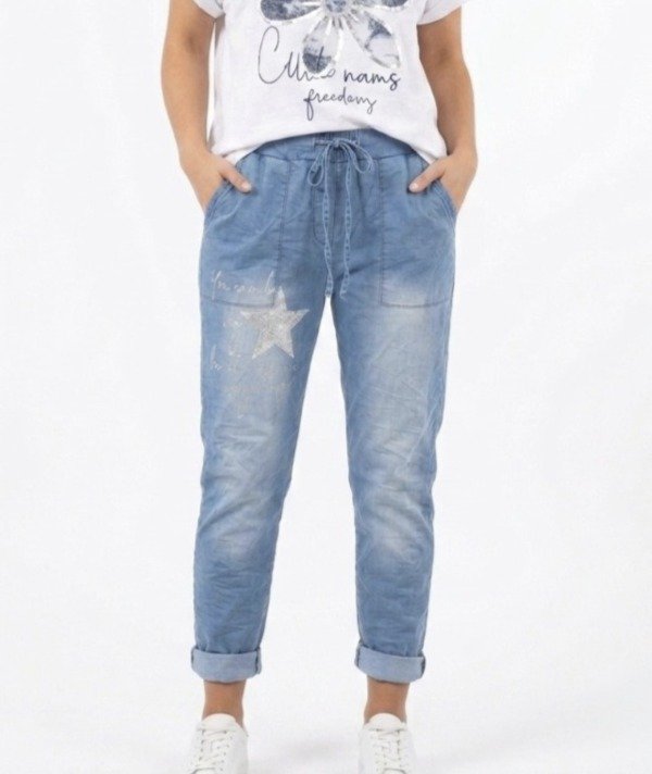 Producto - Babucha Elastizada Simil Jean con Plateado Large-XL - 0