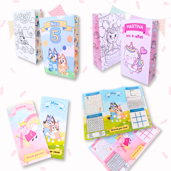 Producto - Combo pack de 15 bolsitas golosinera para cumpleaños mas 15 trípticos.