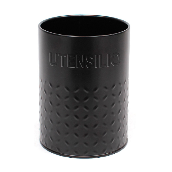 Producto - Contenedor Porta Utensilios en Metal Color Negro con Relieves Carol