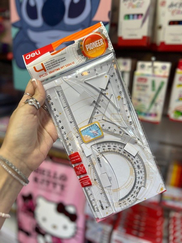 Producto - Set Geometría Deli 20 cm Transparente 4 Piezas