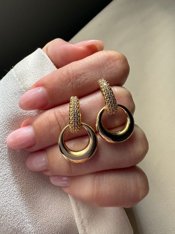 Producto - Aros circulo strass colgante - Acero dorado