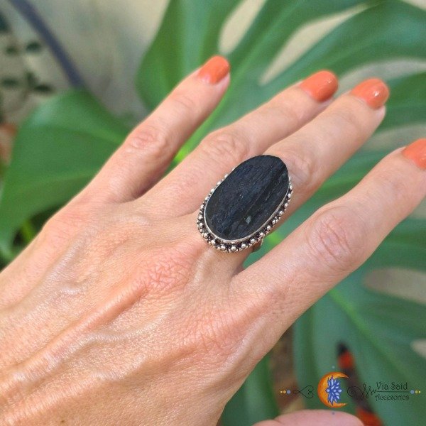 Producto - Anillo "Himaya" - Turmalina Negra y Alpaca con B/P