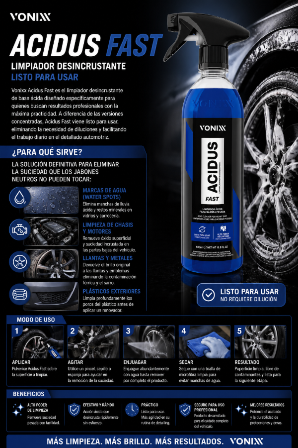 Producto - Vonixx Acidus Fast 500ml Limpiador Ácido para Water Spots, Llantas y Chasis