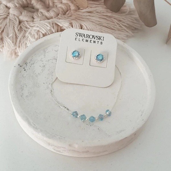 Producto - CONJUNTO PULSERA + AROS  AQUA MARINE cod 21