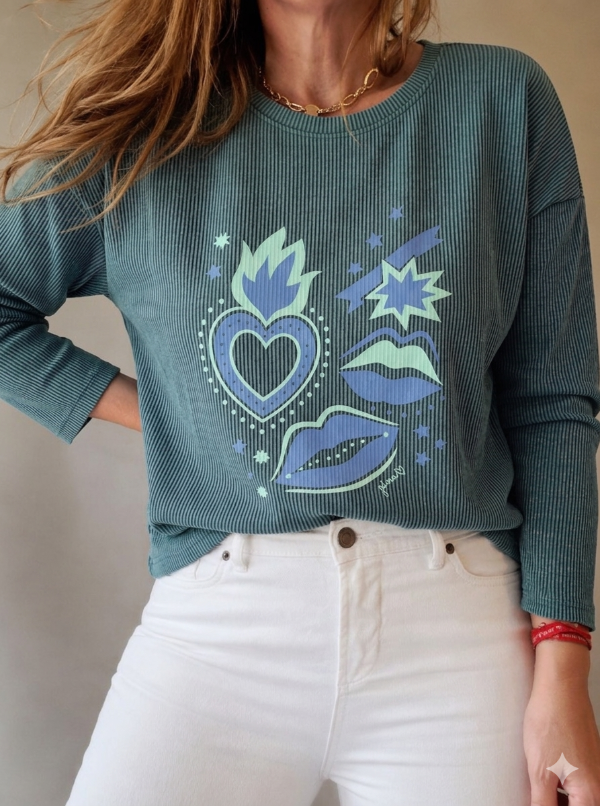 Producto - Remera corazon fuego verde