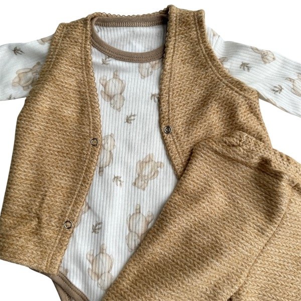 Producto - Conjunto trenzado chaleco- pantalón-body beige