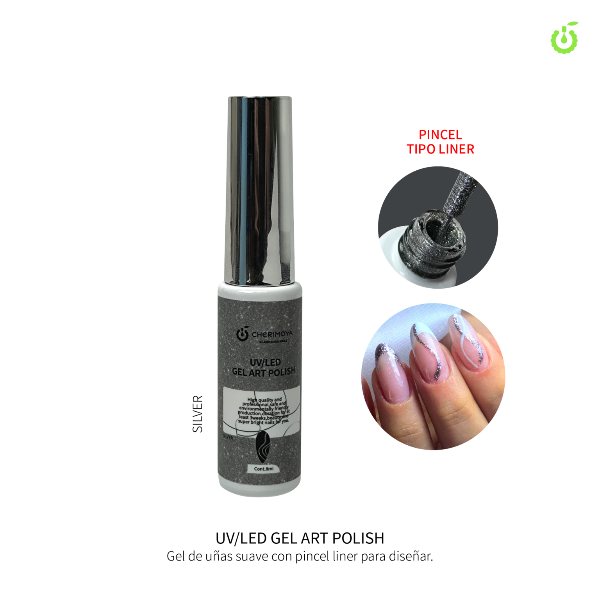 Producto - Gel Art Plateado con Pincel Liner Cherimoya 8ml