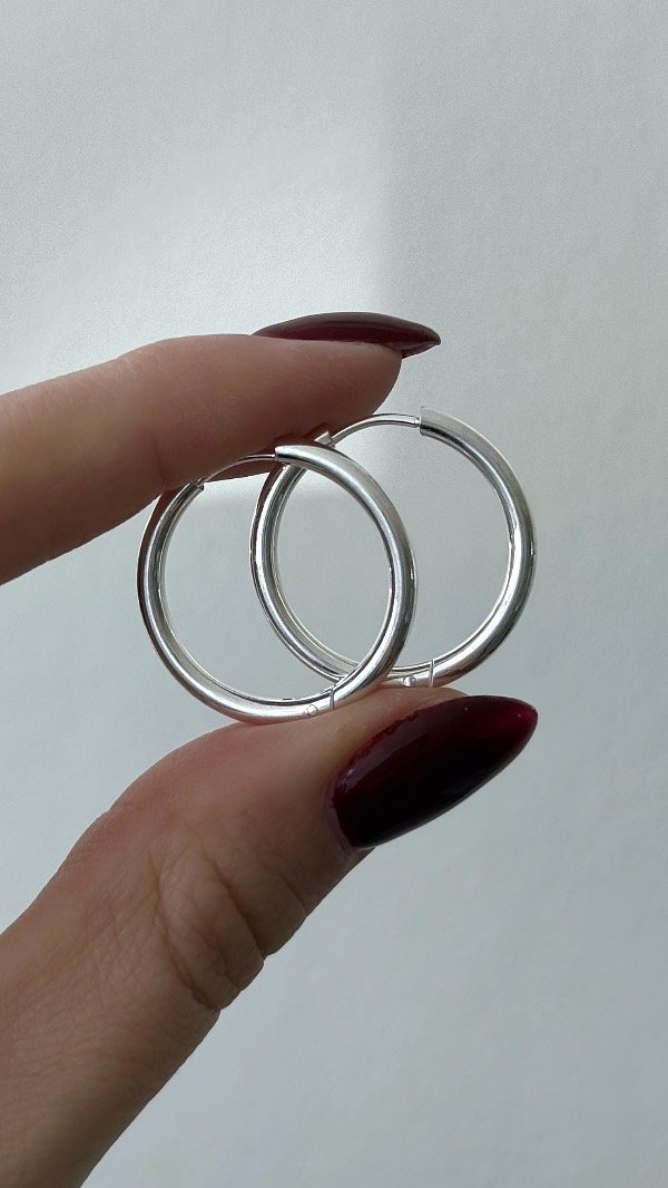 Producto - Argollas finas clic 2,5cm ACERO BLANCO
