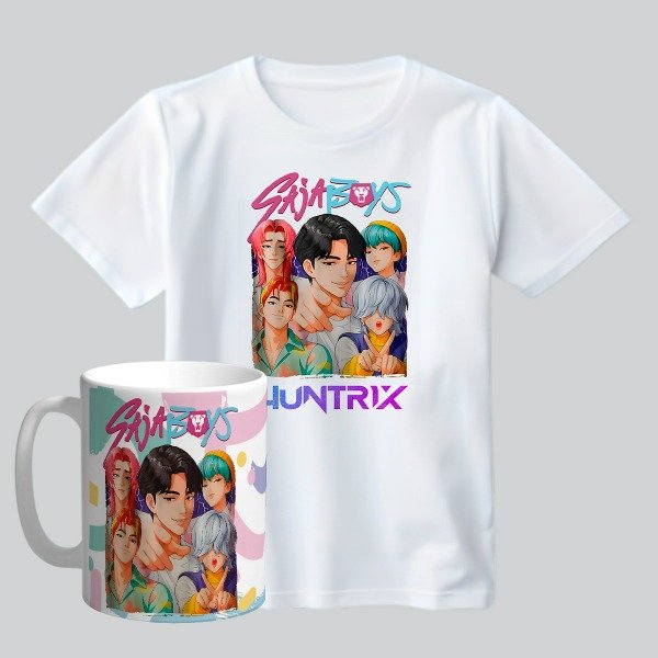 Producto - Combo de Remeras con Taza Plástica: SAJA BOYS HUNTRIX K-POP