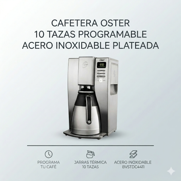Producto - CAFETERA OSTER 10 TAZAS PROGRAMABLE ACERO INOXIDABLE PLATEADA BVSTDC4411