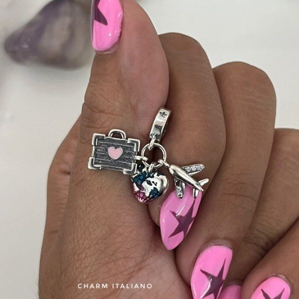 Producto - Dije charm italiano para pandora planeta en corazón avión equipaje