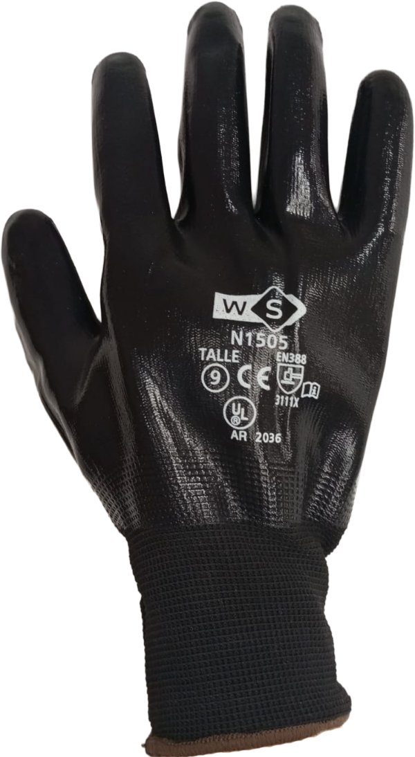 Producto - Guante Tejido de Poliéster, con baño completo de Nitrilo -Negro - N1505 WS