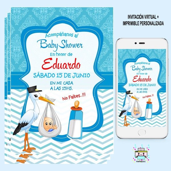 Producto - Tarjeta Invitación Baby Shower Digital Whatsapp Cigueña