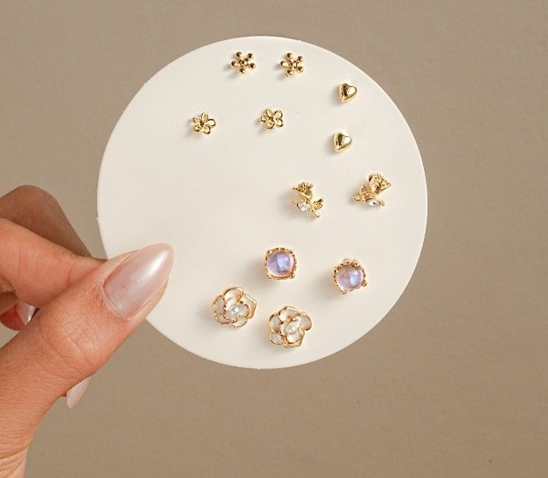 Producto - Set x 6 pares flower Gold