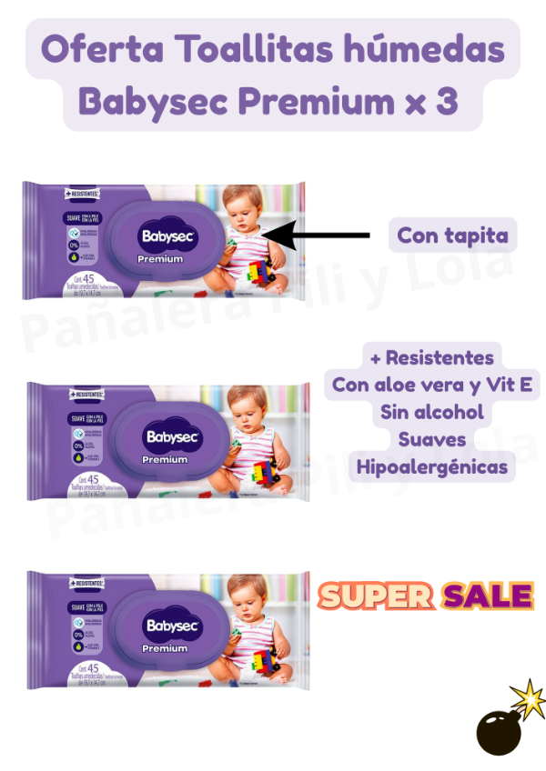 Producto - Promo toallitas húmedas Babysec Premium x 3