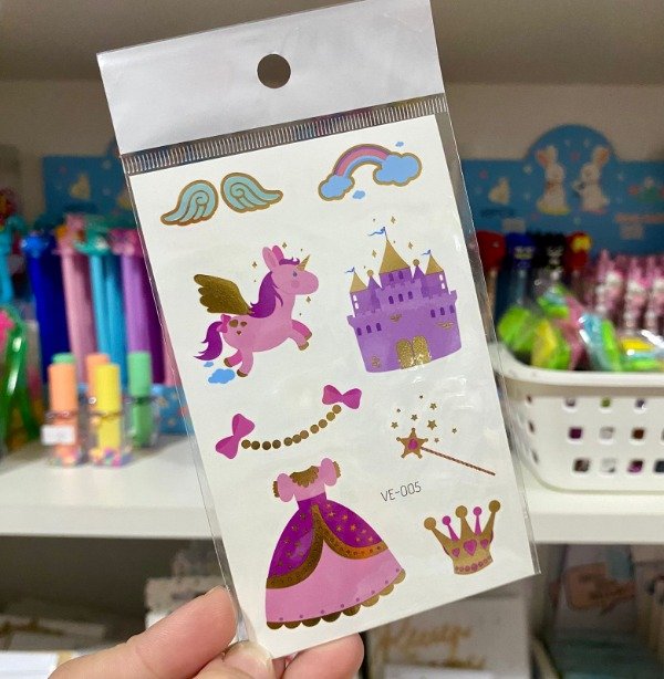 Producto - Tatuajes temporales x plancha Unicornio princesa y castillo