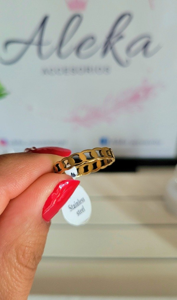 Producto - Anillo cadena (talle 19) de acero dorado - 1