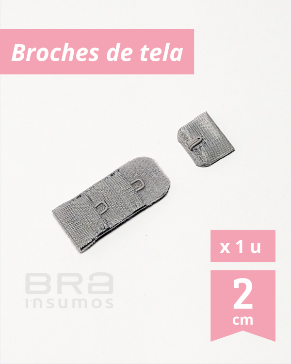 Producto - Broche de Tela 2 cm, 1x2 Posiciones - Gris (x Unidad)
