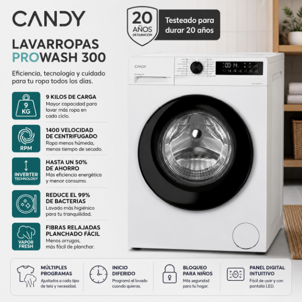 Producto - LAVARROPAS AUTOMÁTICO 9 KG CANDY PROWASH 300