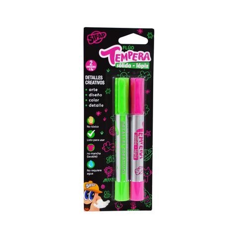 Producto - TEMPERA SOLIDA LAPIZ FLUO ROSA Y VERDE 6GRS BLISTER X2 UNIDADES SIFAP