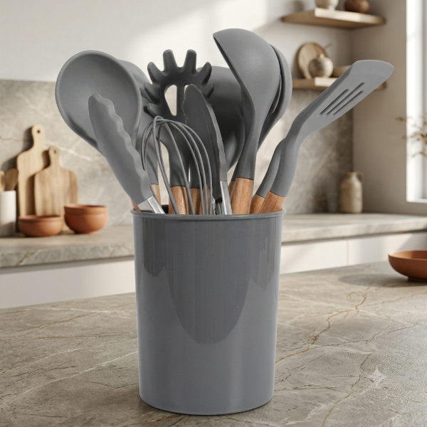 Producto - GANGA - SET DE UTENSILIOS DE COCINA 12 PIEZAS SILICONA, MADERA Y PLÁSTICO 30CM