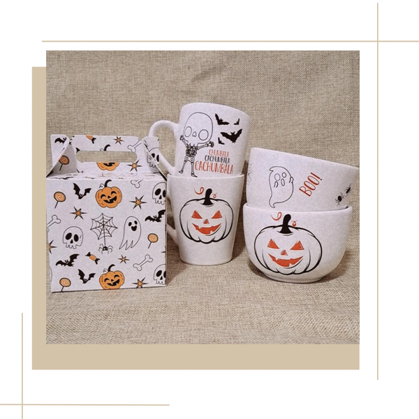 Producto - Set x2 Tazas Blancas + x2 Cerealos blancos Halloween