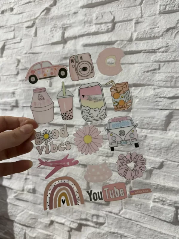 Producto - Plancha Stickers UV Good Vibes rosa