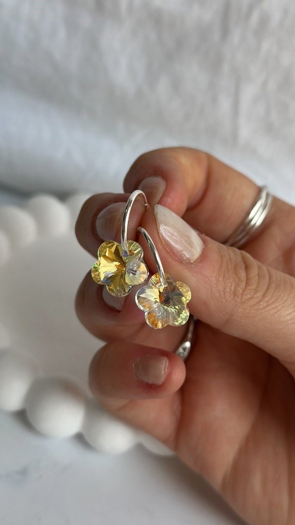 Producto - Cubanos flor cristal TORNASOL 12mm (Plata 925)