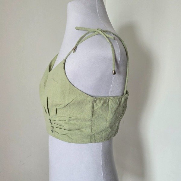 Producto - Blusa con tirantes y cierre en la espalda Verde claro de Lino - Talle L - 2