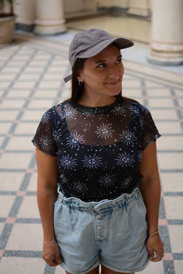Producto - Crop Top Astro Microtul - Estampa Soles y Lunas