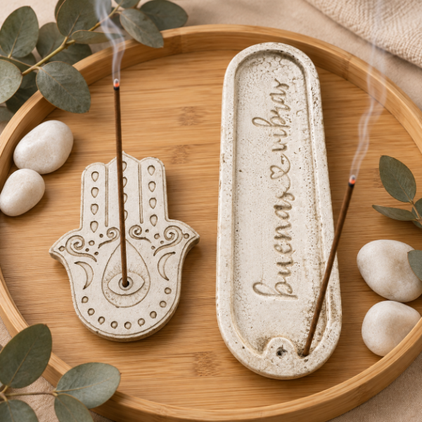 Producto - SET DE BANDEJA Y PLATO PORTASAHUMERIO YESO PATINADO SURTIDO - 2