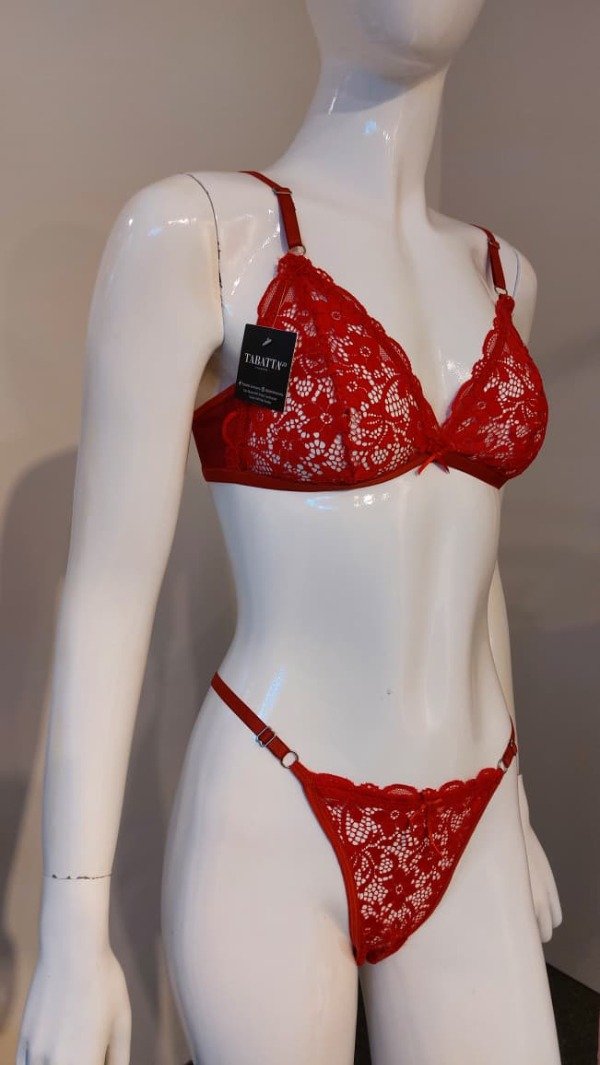 Producto - Conjunto triángulo de encaje rojo - 0