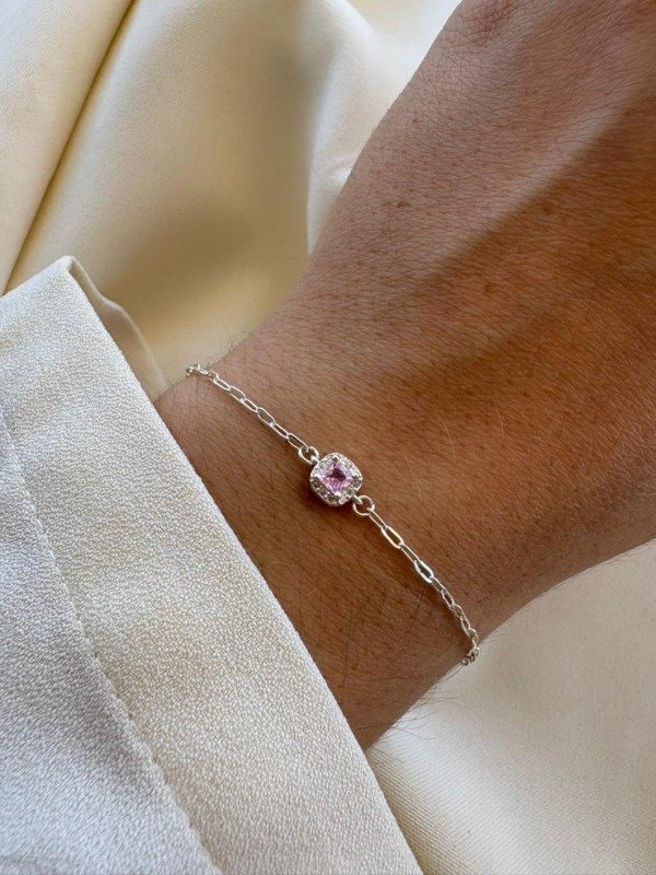 Producto - Pulsera Cristal ROSA regulable - Acero blanco
