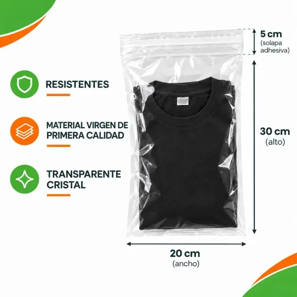 Producto - BOLSAS POLIPROPILENO C/ ADHESIVO 20 X 30 + 5 Cristal X 100 - 1