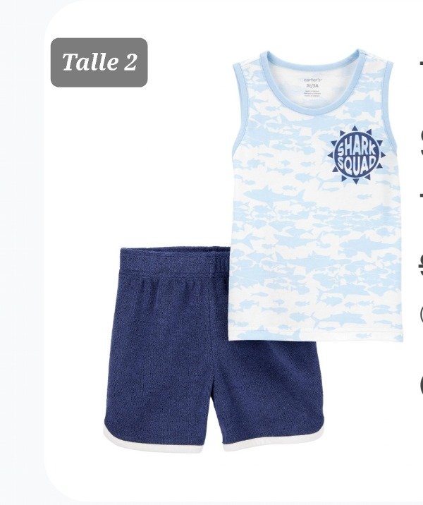 Duo carters musculosa y short talle 2 azul