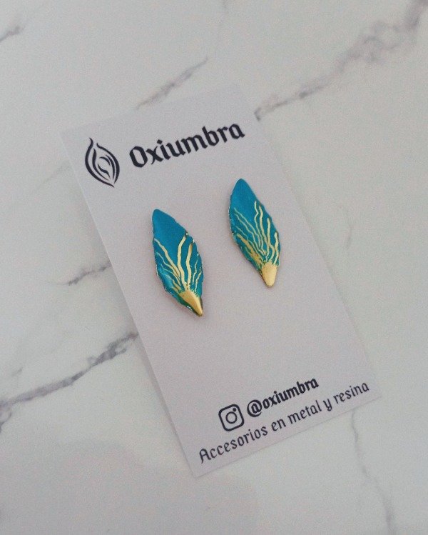 Producto - Aretes Hoja (dorado y verdigris)
