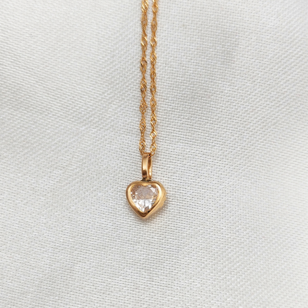 Producto - Conjunto Cadena y dije Punto de luz Corazón Blanco 5mm oro 18kt - 2