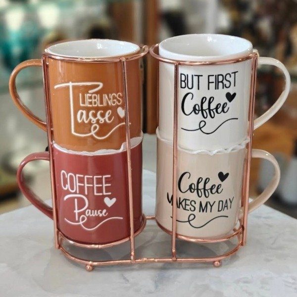 Producto - SET X4 TAZA CAFE PORCELANA SURT C/SOPORTE