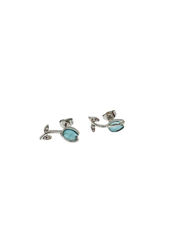 Producto - Aritos acero quirúrgico tulipán celeste con strass