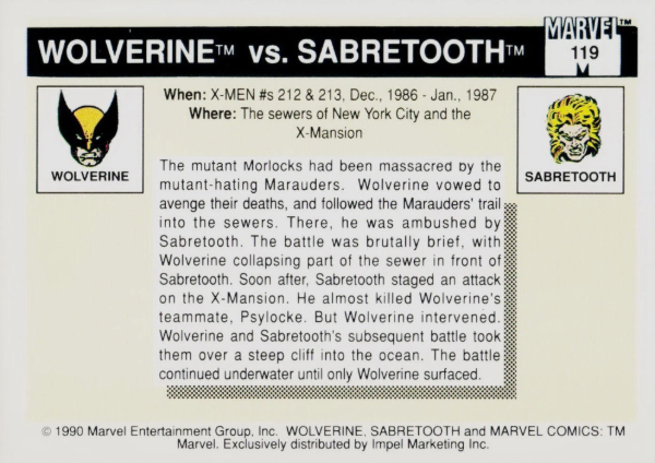 Producto - 1990 Impel Marvel Universe #119 - Wolverine / Sabretooth FB - 1